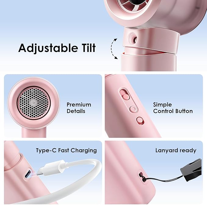 Portable Misting Fan Handheld Powerful Turbo Fan, 100 Speeds, 6000mAh - Image 6
