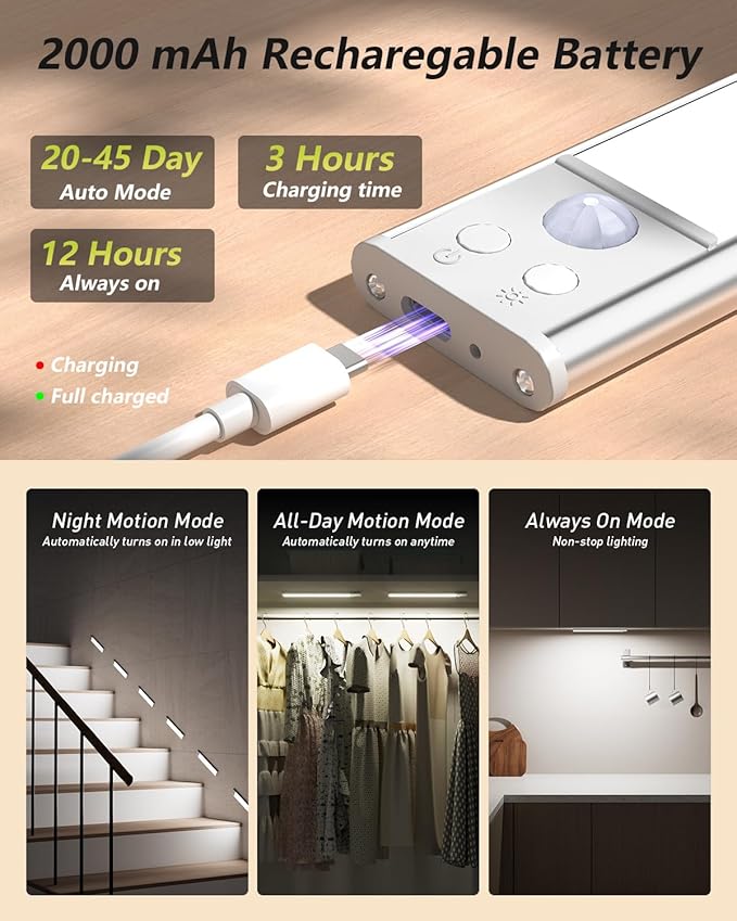 SZOKLED Motion Sensor Light Indoor, Closet Lights Rechargeable Battery Operated - Image 3