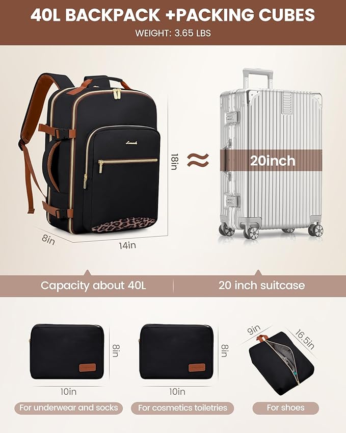 LOVEVOOK Travel Backpack for Women & Men 40L, Airline Approved Carry On - Image 5