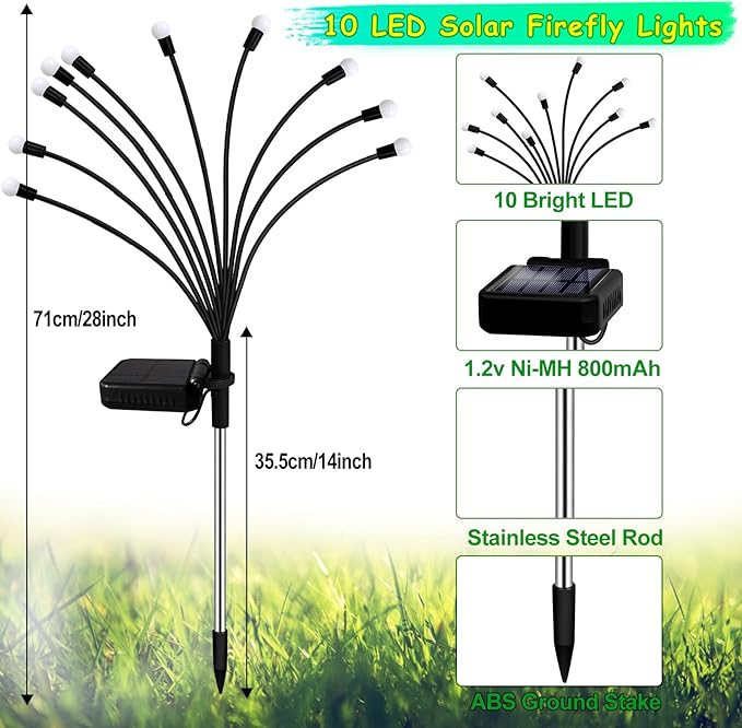 Kohlrabi Solar Garden Lights Outdoor, 10 Pack 80 LED Pink Firefly Lights - Image 2