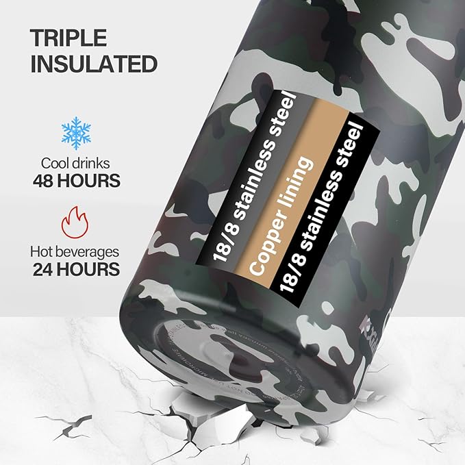 KXIAOCHEN Insulated Water Bottle, Stainless Steel Water Bottle, 2 Lids - Image 4