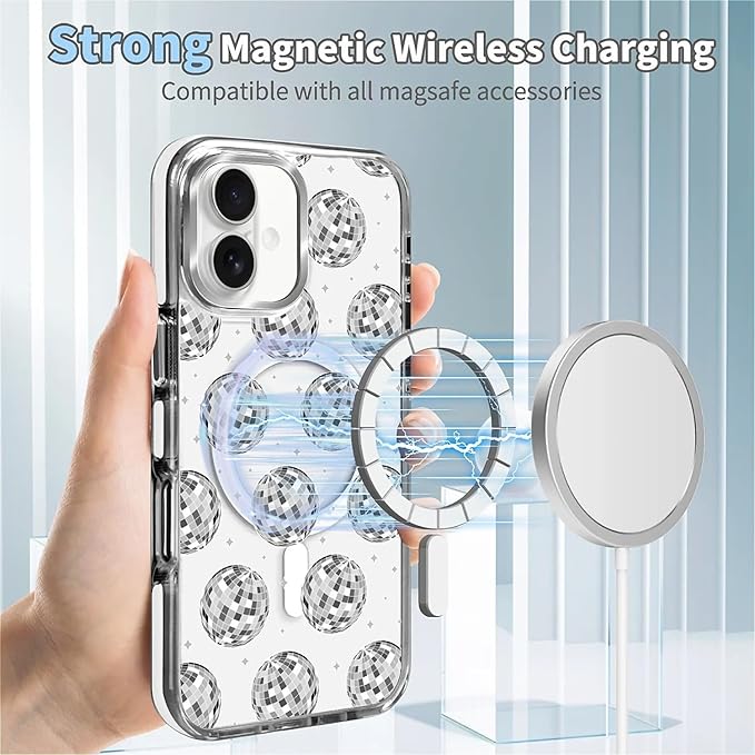 Case for iPhone 16 Plus, Disco Ball Grayish White Phone Case Design，for Women - Image 4
