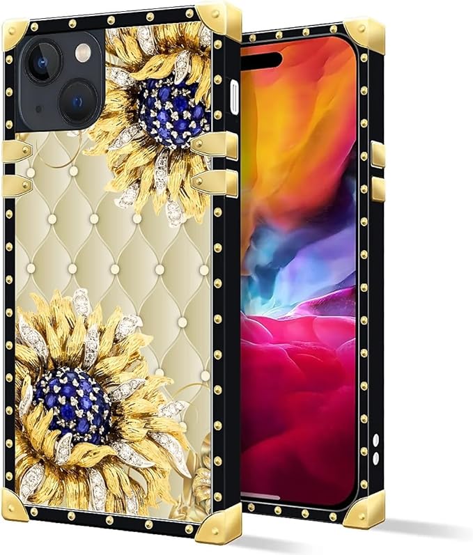 Compatible with iPhone 15 Case, Sunflower Diamonds Leather Luxury Golden - Image 2