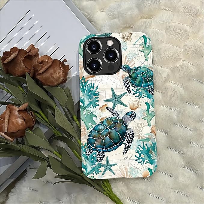 for iPhone 12/12 Pro Case, HH2 Ocean Sea Turtle Nautical Map Hybrid 2 Layer - Image 4
