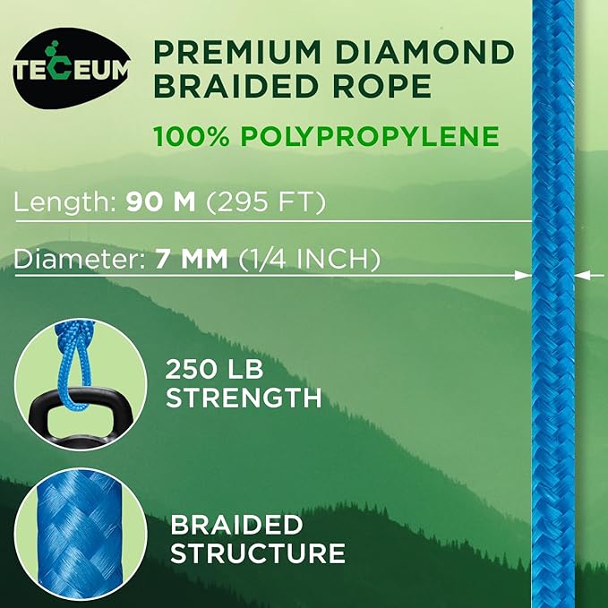 TECEUM Rope – 150 Feet x 1/4 Inch – Sky Blue – Strong All-Purpose Utility Rope - Image 2