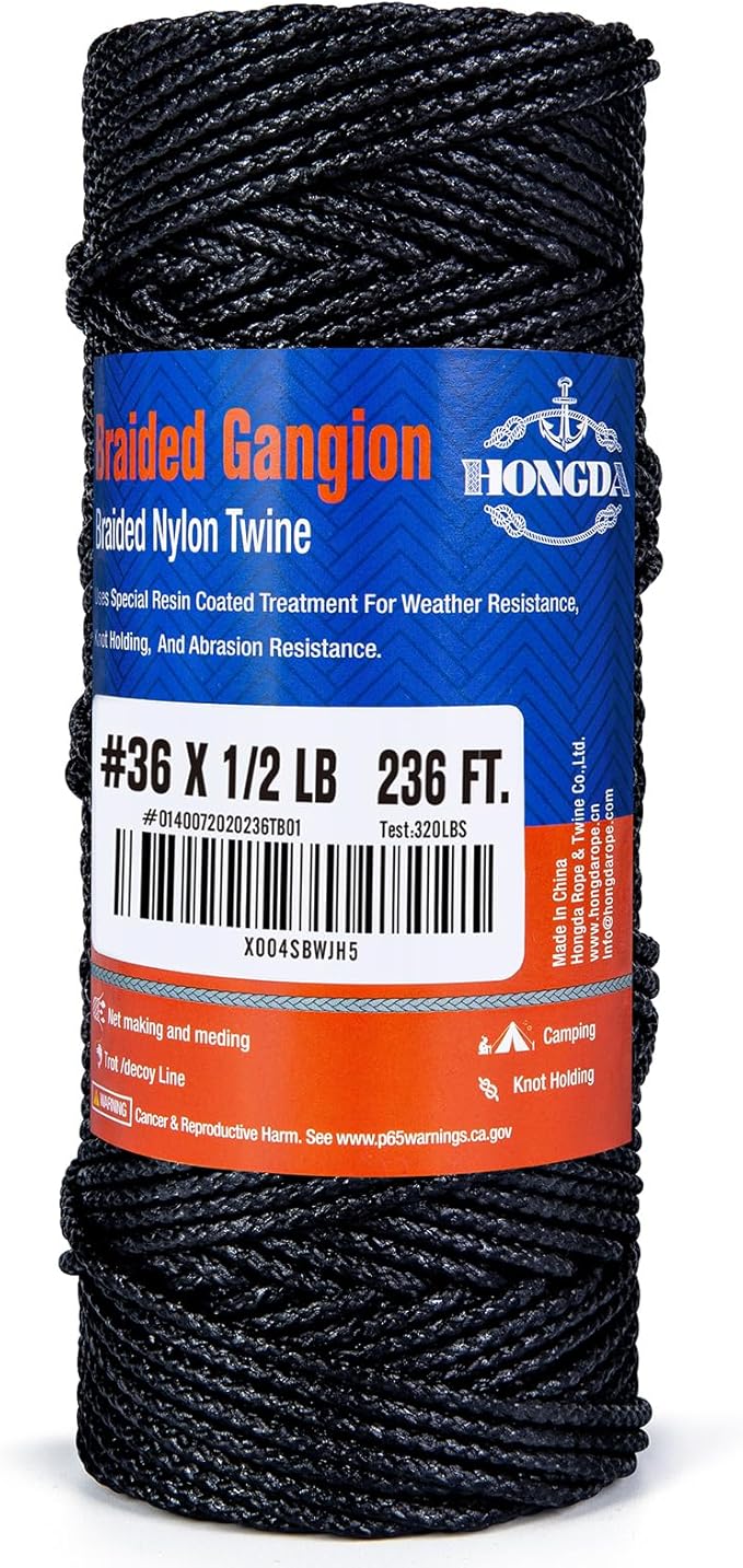 HONGDA Braided Tarred Bank Line Twine, 236 Feet #36, 2.2mm by hongda