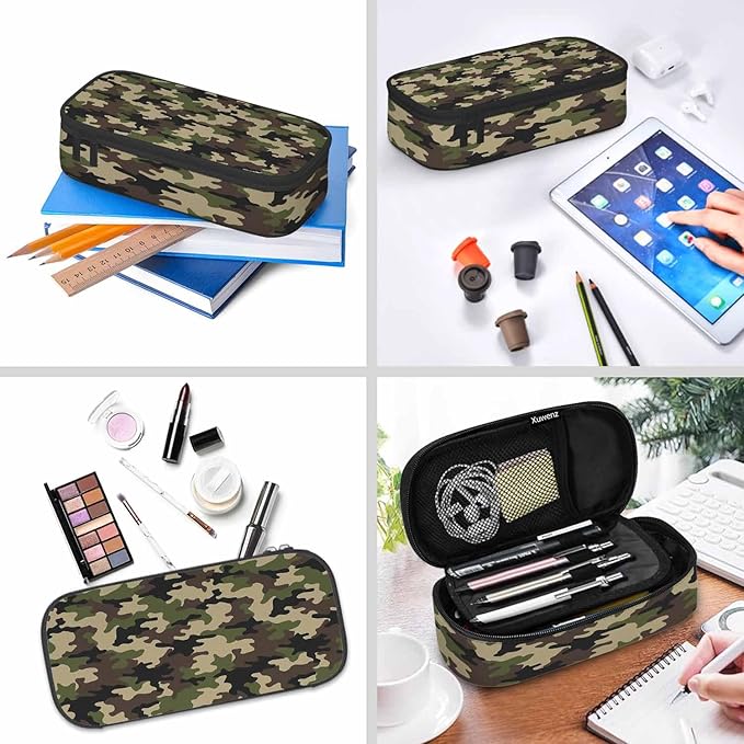 Camouflage Pencil Holder Bag Brown Green Abstract Modern Pattern Pencil Case - Image 6