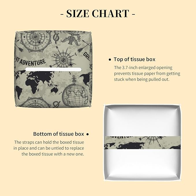 Tissue Box Cover Square, Retro Globe World Map Tissue Box Holder Waterproof - Image 3