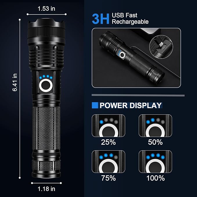 3 Pack Rechargeable Flashlights High Lumens, 990000LM Super Bright LED - Image 3