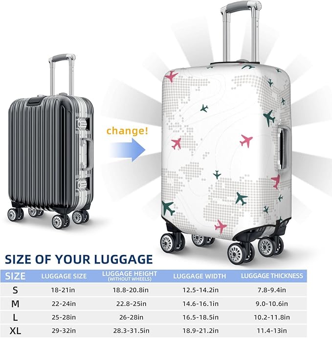 Luggage Cover with World Map and Airplane Print, Elastic Travel Suitcase - Image 6