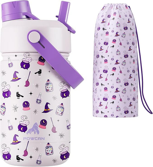 12 oz Kids Insulated Water Bottle: 2-in-1 Straw Spout Lid, Keep Cold 24H by POWCAN