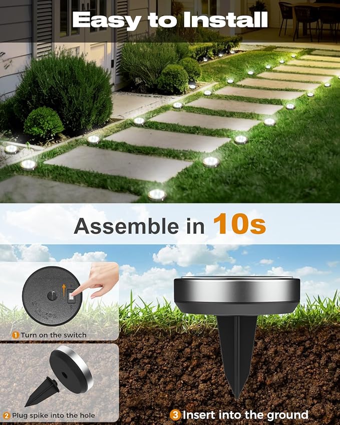 btfarm 6 Pack Solar Lights Outdoor, 8 LED Solar Ground Lights IP65 Waterproof - Image 4