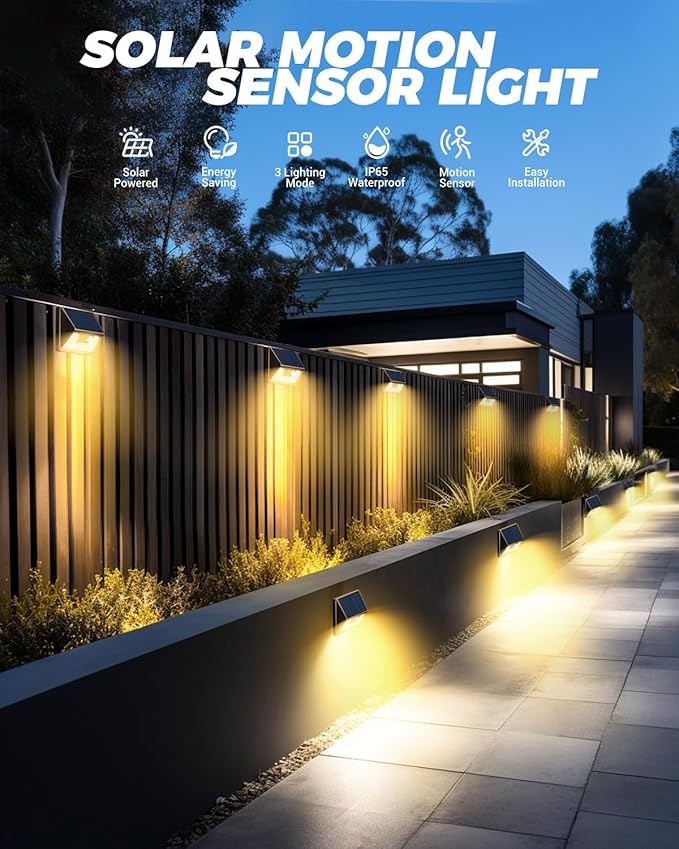 vighep 12 Pack Solar Fence Lights Waterproof, Motion Sensor Deck Lights Outdoor - Image 2
