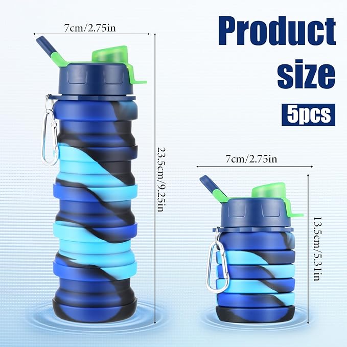5 Pcs Collapsible Water Bottles, 16 oz Portable Foldable Water Bottle - Image 2
