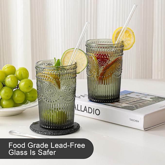 ZMOWIPDL Vintage Glassware Drinking Glasses Set of 6, 13 oz Grey Textured - Image 4