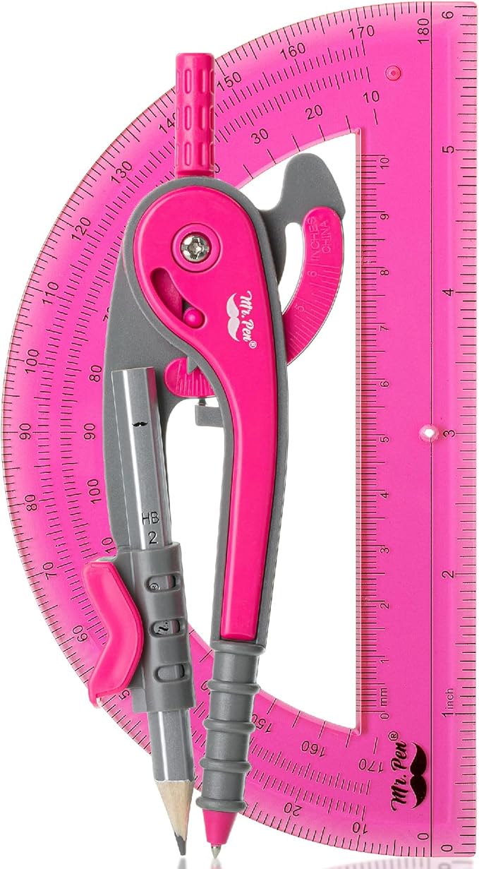 Mr. Pen- Geometry Compass and Protractor Set, 6 Inch Compass, 6 Inch Protractor by MrPen
