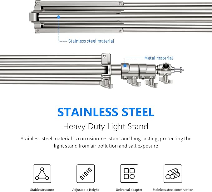 NEEWER 79"/2m Stainless Steel Light Stand, Spring Cushioned Heavy Duty - Image 7