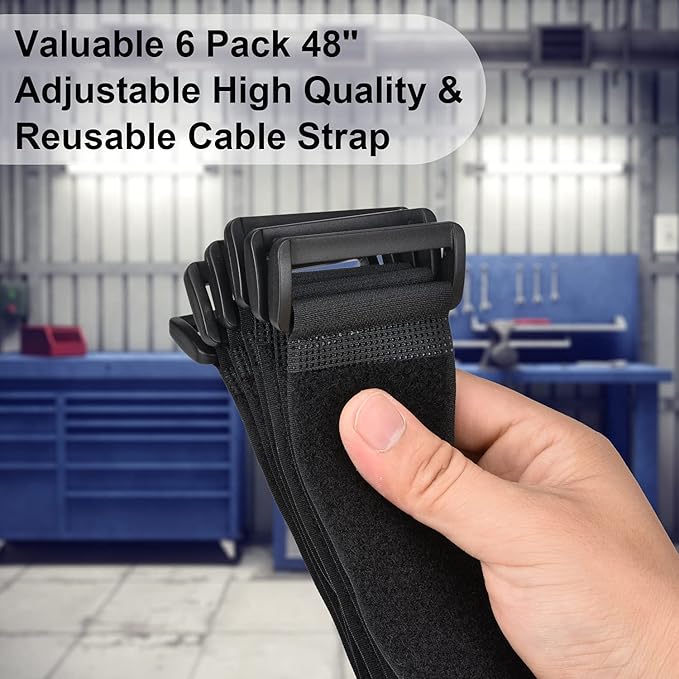 2 x 48 Inch Hook and Loop Cable Tie, 6 Pack Heavy Duty Adjustable Fastening - Image 2