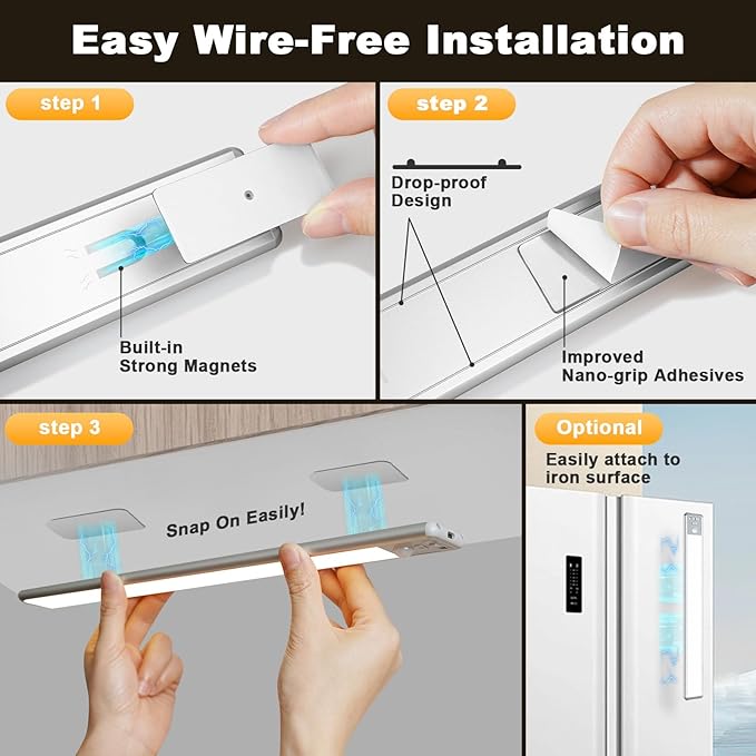 Reoshine Motion Sensor Light Indoor, 80 LED Under Cabinet Lighting Battery - Image 5