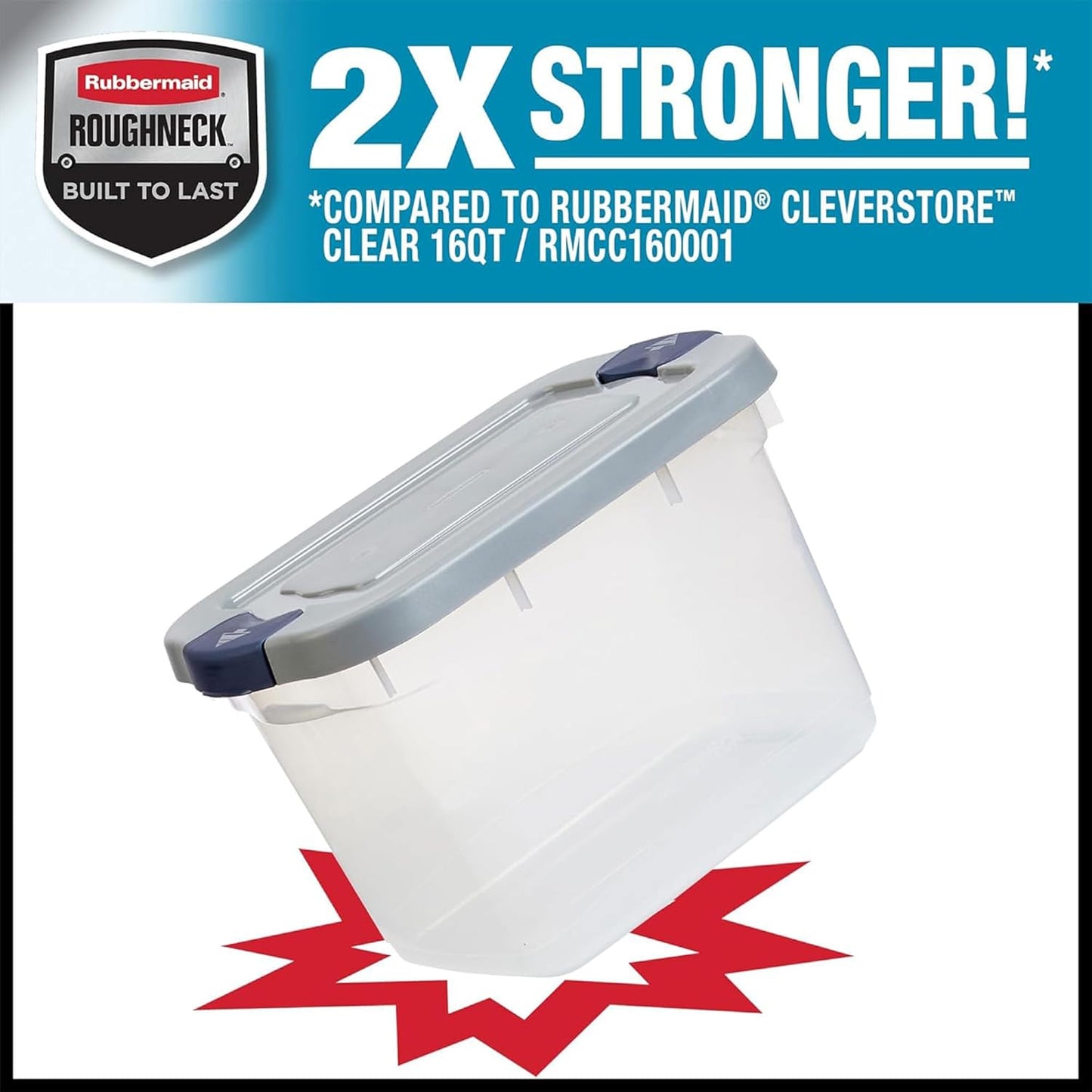 Rubbermaid Roughneck Clear 19Qt/ 4.75 Gal Storage Containers, Pack of 6, with Snap-Fit Grey Lids, Visible Base, Sturdy and Stackable, Great for Storage and Organization