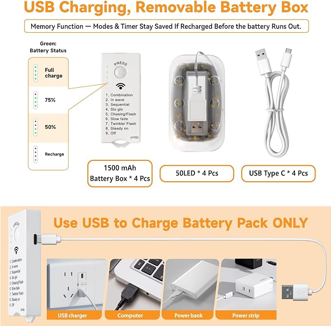 HXWEIYE Rechargeable Fairy Lights Battery Operated, DIY Timer & 8 Modes - Image 6