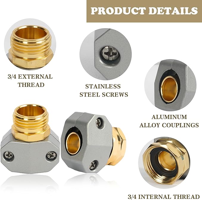 Hourleey Garden Hose Repair Kit, 2 Sets Aluminum Alloy Garden Hose End Mender - Image 2
