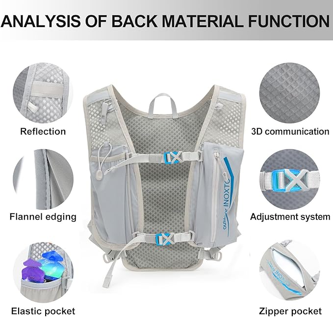 INOXTO Running Hydration Vest Backpack, Lightweight Insulated Pack - Image 3
