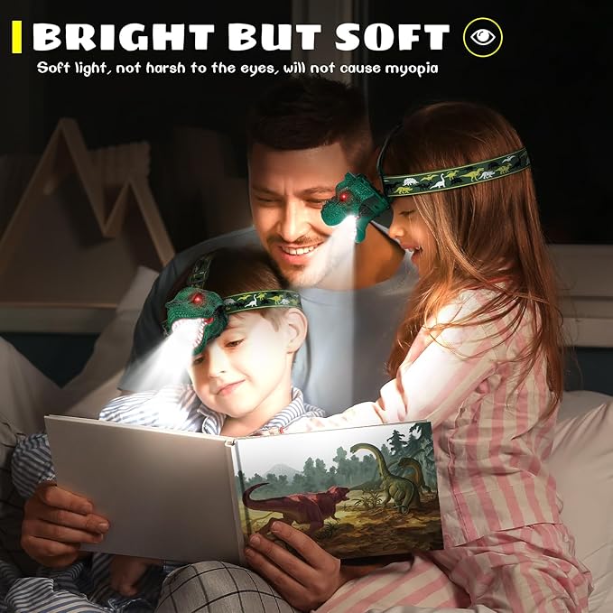 Dysaim Kids Headlamp, Rechargeable T-Rex Dinosaur Headlamp - Image 3