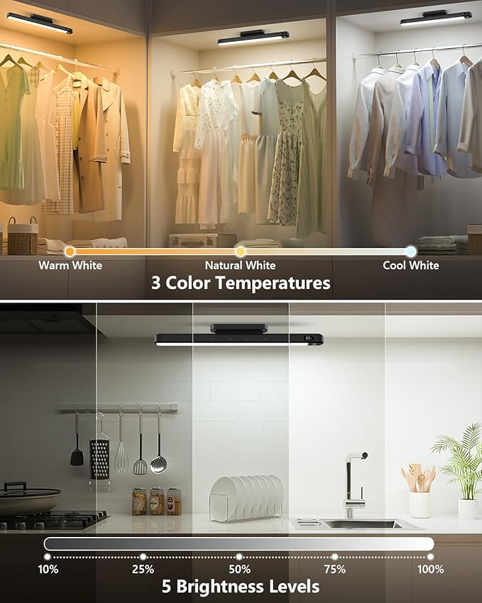 Ferswe 3W Motion Sensor Magnetic Light Bar, Eye-Friendly Rechargeable Closet - Image 4