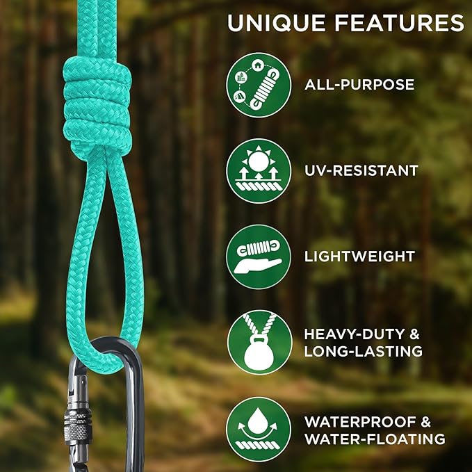 TECEUM Rope – 90 Feet x 3/8 Inch – Green Wave – Strong All-Purpose Utility Rope - Image 4
