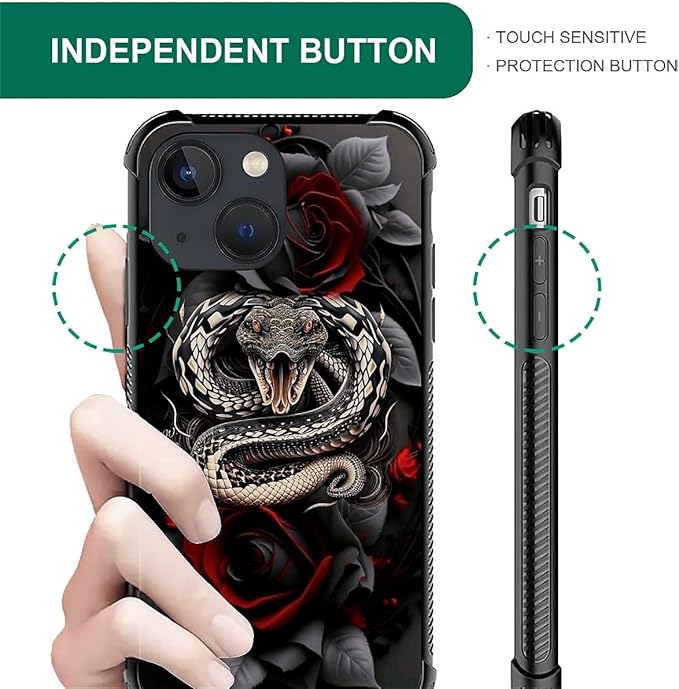 for iPhone 14 Case, Entwined Rose Snake Pattern Graphic Design Girl Boy Soft - Image 4