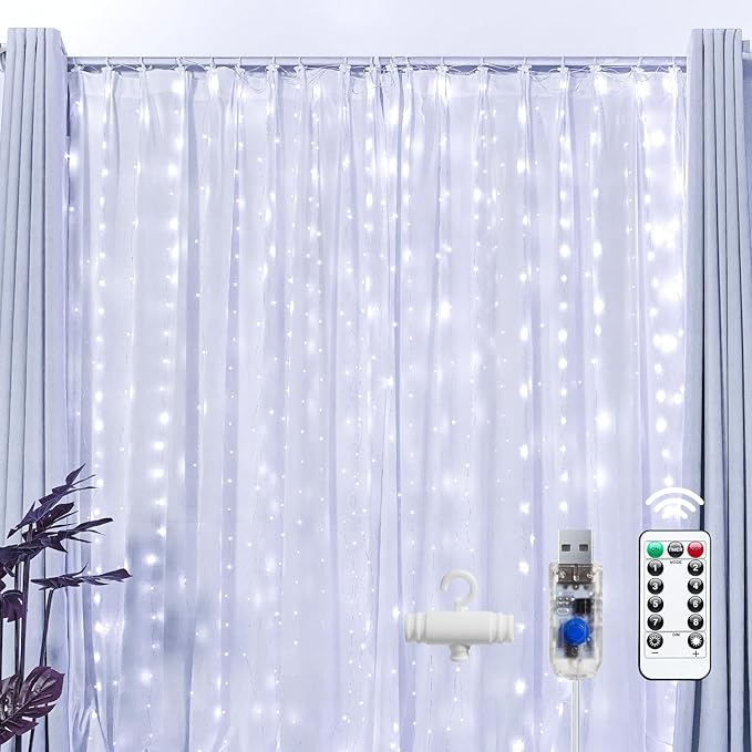 Brightown 300 LED Fairy Curtain Lights, 9.8ft x 9.8ft String Lights, USB Plug by Brightown