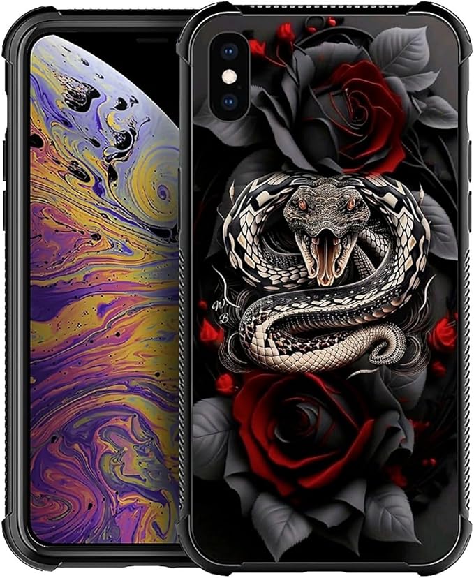 for iPhone Xs Max Case, Entwined Rose Snake Pattern Graphic Design Girl Boy by FKBRCL4U