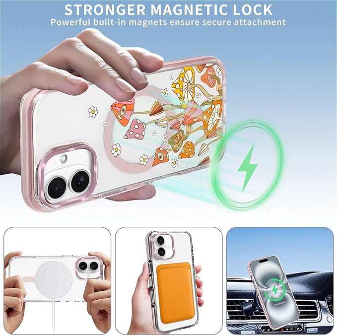 Case for iPhone 16, Retro Mushroom Sunflower Phone Case Design，for Women Girls - Image 3