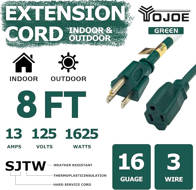 YOJOE Indoor Outdoor Extension Cord, 3 Prong 13A Weatherproof Power Cord - Image 2