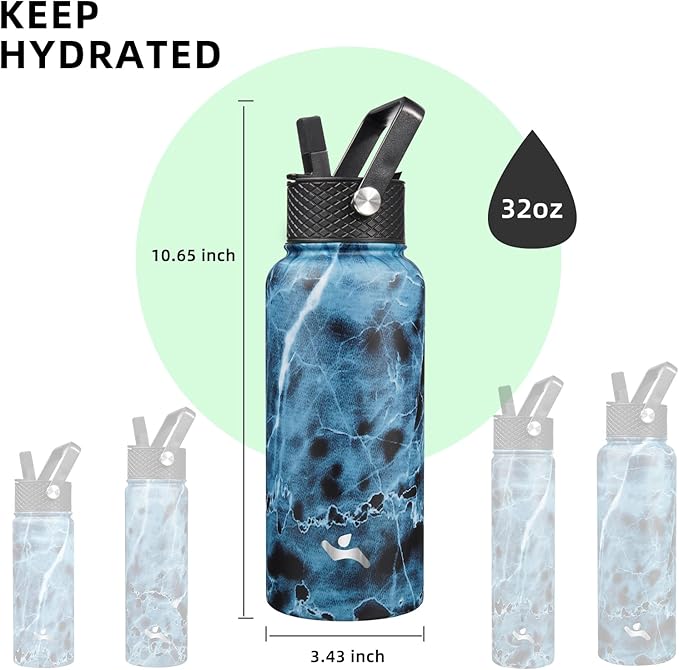 Konokyo 32 oz Insulated Water Bottle Stainless Steel Sport Bottles - Image 5
