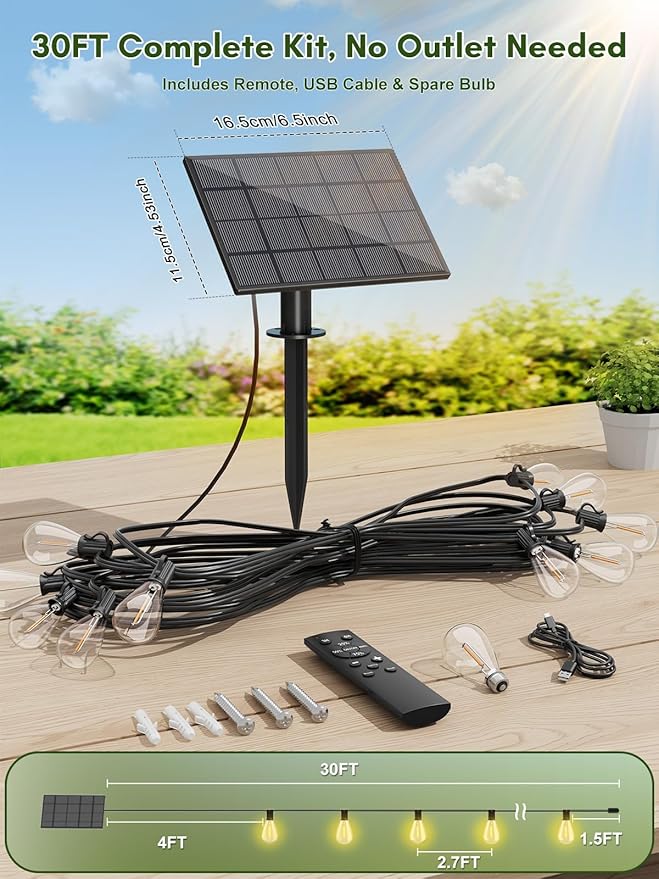 30FT Solar String Lights Outdoor Waterproof, 10+1 LED Solar Powered Lights - Image 6
