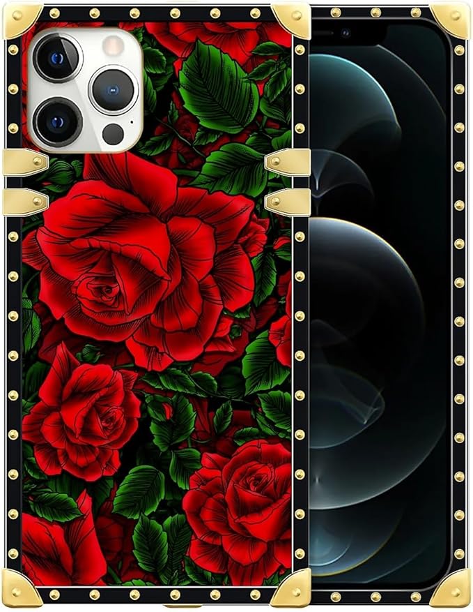 Compatible with iPhone 12 Pro Max Case, Vector Red Rose Green Leaf Luxury by Unknown