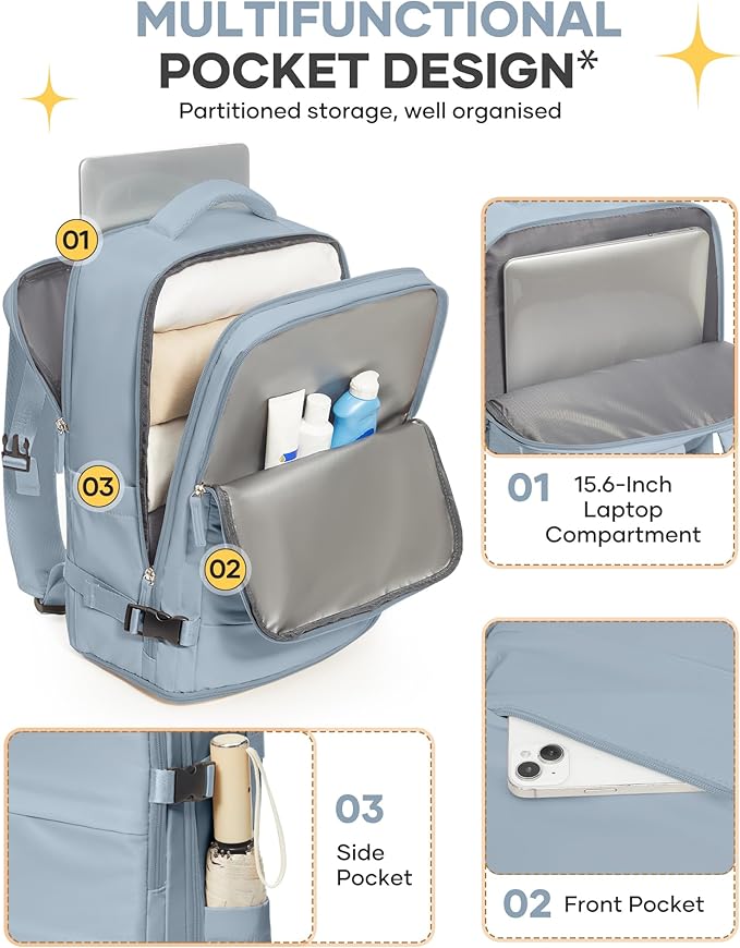 coofay Large Travel Backpack For Women Men Airline Approved Carry On Backpack - Image 4