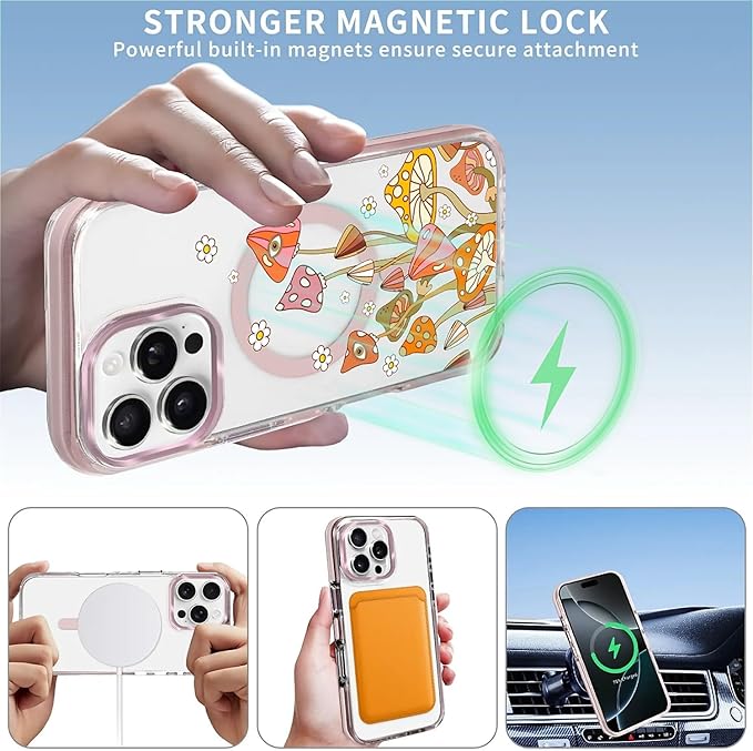 Case for iPhone 16 Pro, Retro Mushroom Sunflower Phone Case Design，for Women - Image 3