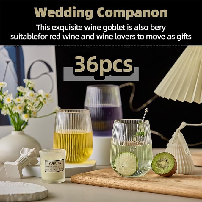 Lueumxc 36 Pack 15Oz Plastic Wine Glasses, Origami Ribbed Disposable Wine - Image 4