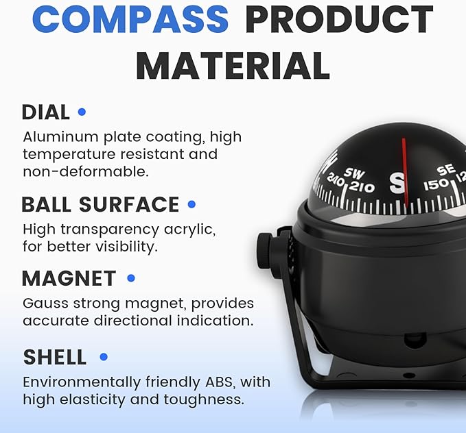 Boat Compass with Magnetic Declination Adjustment, Pivoting Marine Compass - Image 4