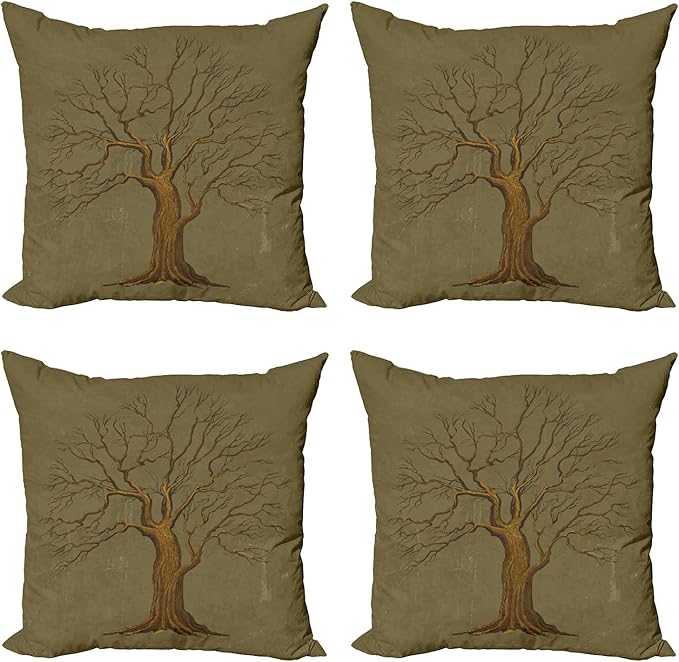 Ambesonne Tree Throw Pillow Cushion Case Pack of 4, Illustration of a Big Tree by Ambesonne