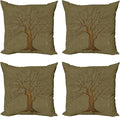 Ambesonne Tree Throw Pillow Cushion Case Pack of 4, Illustration of a Big Tree by Ambesonne