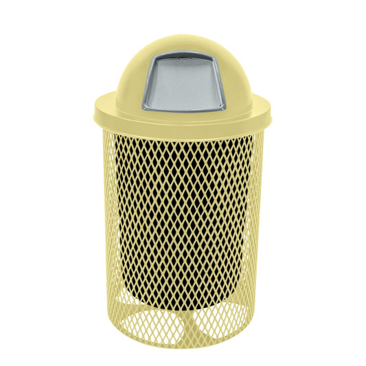 COATEDOUTDOORFURNITURE RDT-TXTSAND Heavy Duty 32 Gallon Round Trash Receptacle, Liner Included, Textured Sandstone with Textured Sandstone Steel Dome Top, Made in America