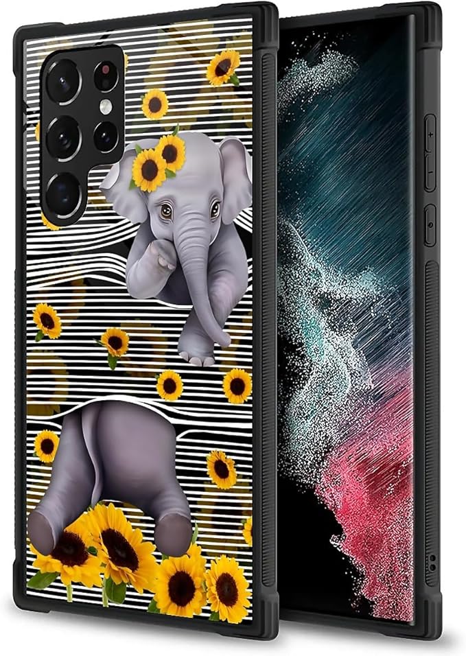 for Samsung Galaxy S23 Ultra Case, Cute Little Elephant Sunflower White Line - Image 3