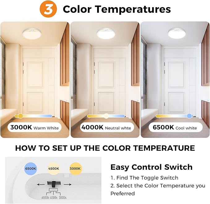 slochi 4Pack Motion Sensor Light Indoor Wired PIR, 3000K/4000K/6500K Closet - Image 3