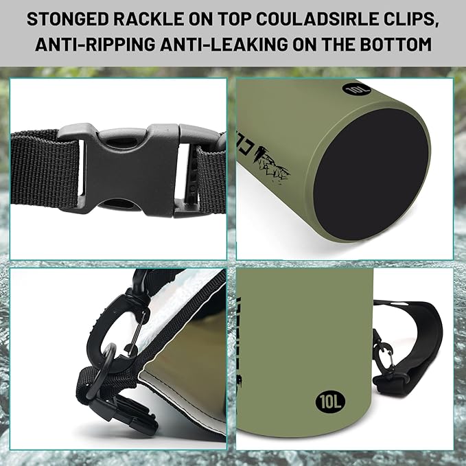 Waterproof Dry Bag, Roll Top Green Small Waterproof Backpack - Image 3