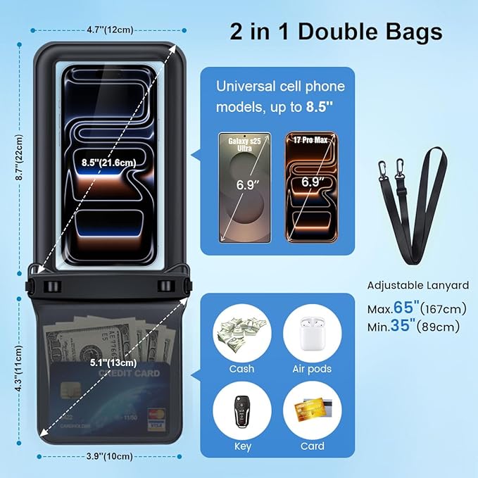 Waterproof Phone Pouch Floating 2 Pack, IPX8 Double Space Waterproof Phone Case - Image 5