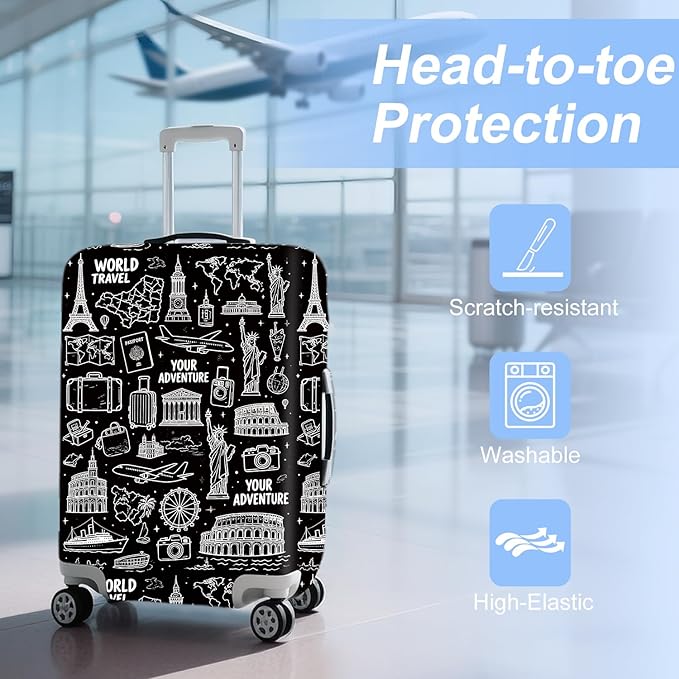 ANNA QUEEN Travel Seamless Pattern Luggage Cover -Stretchable Airplane Suitcase - Image 2